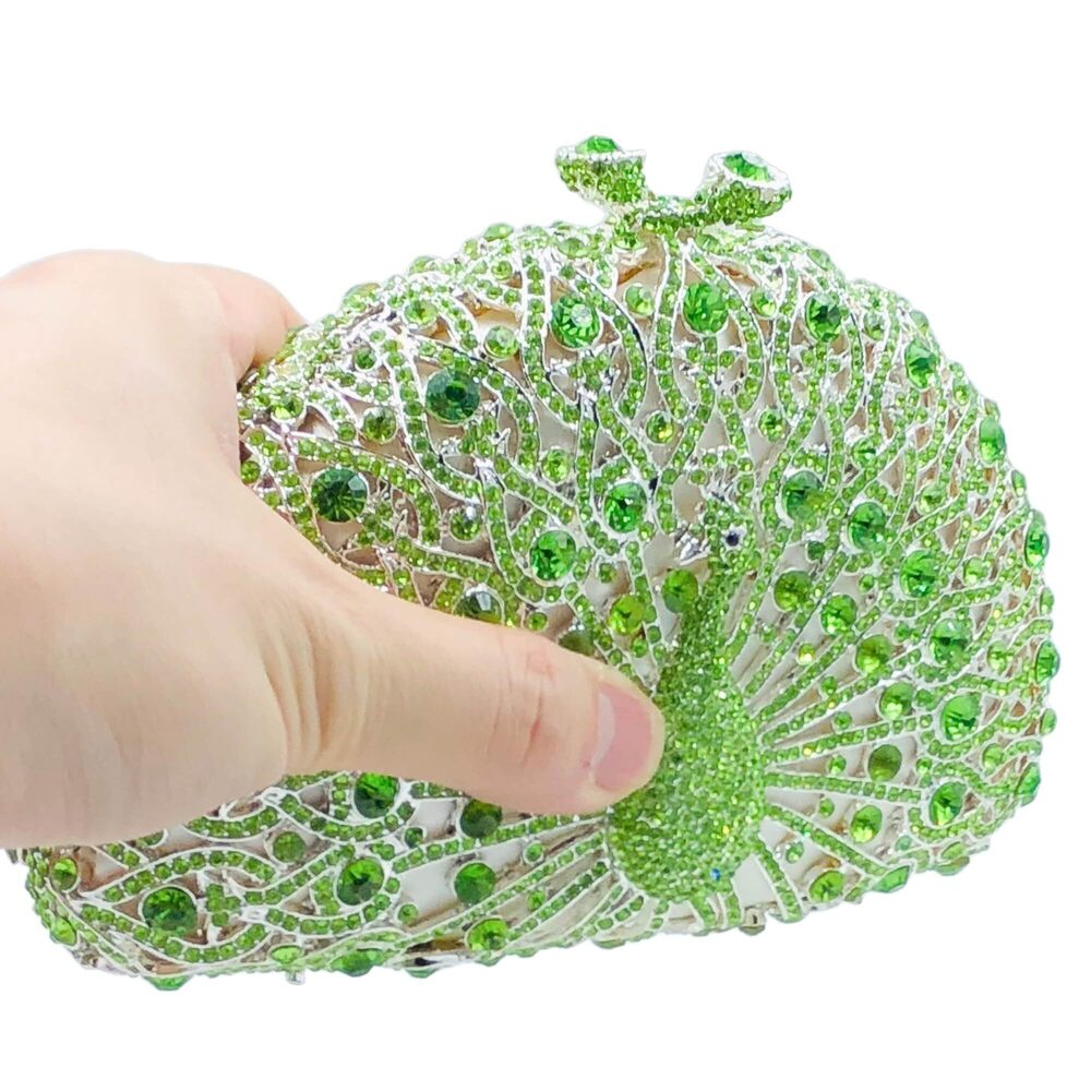 9756 Peacock Rhinestone Clutch Purses Evening Handbags Wedding Hardcase - Picture 7 of 8